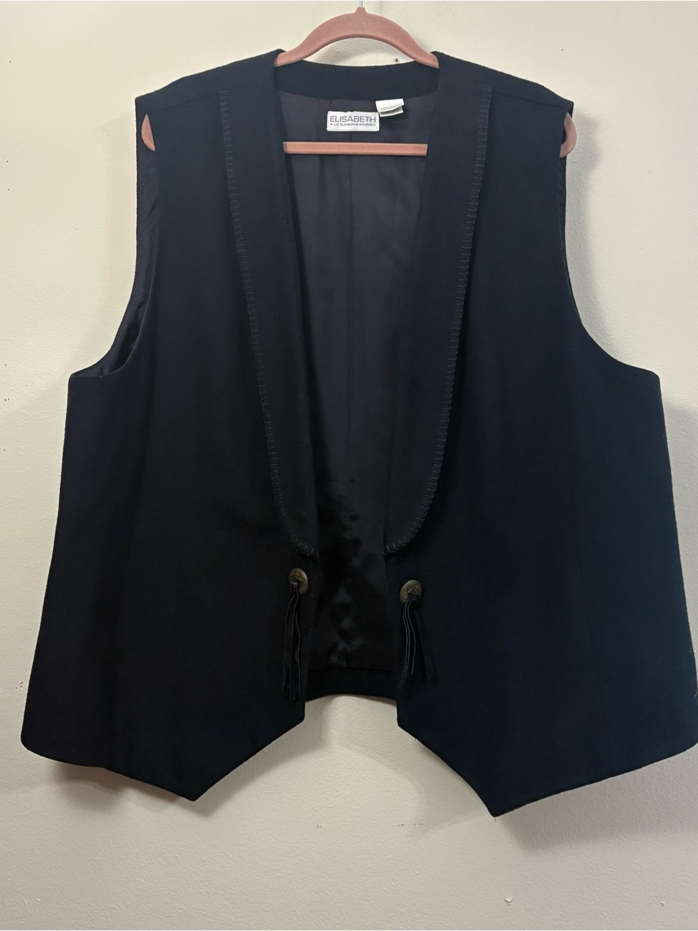 Elisabeth Liz claiborne wool blend black vest women’s 3X western tassel unique